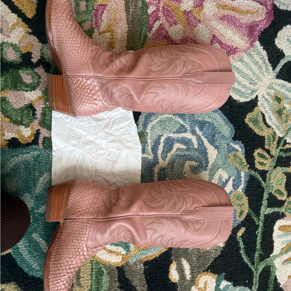 Tecovas Pink Python Heeled Boots - image 2